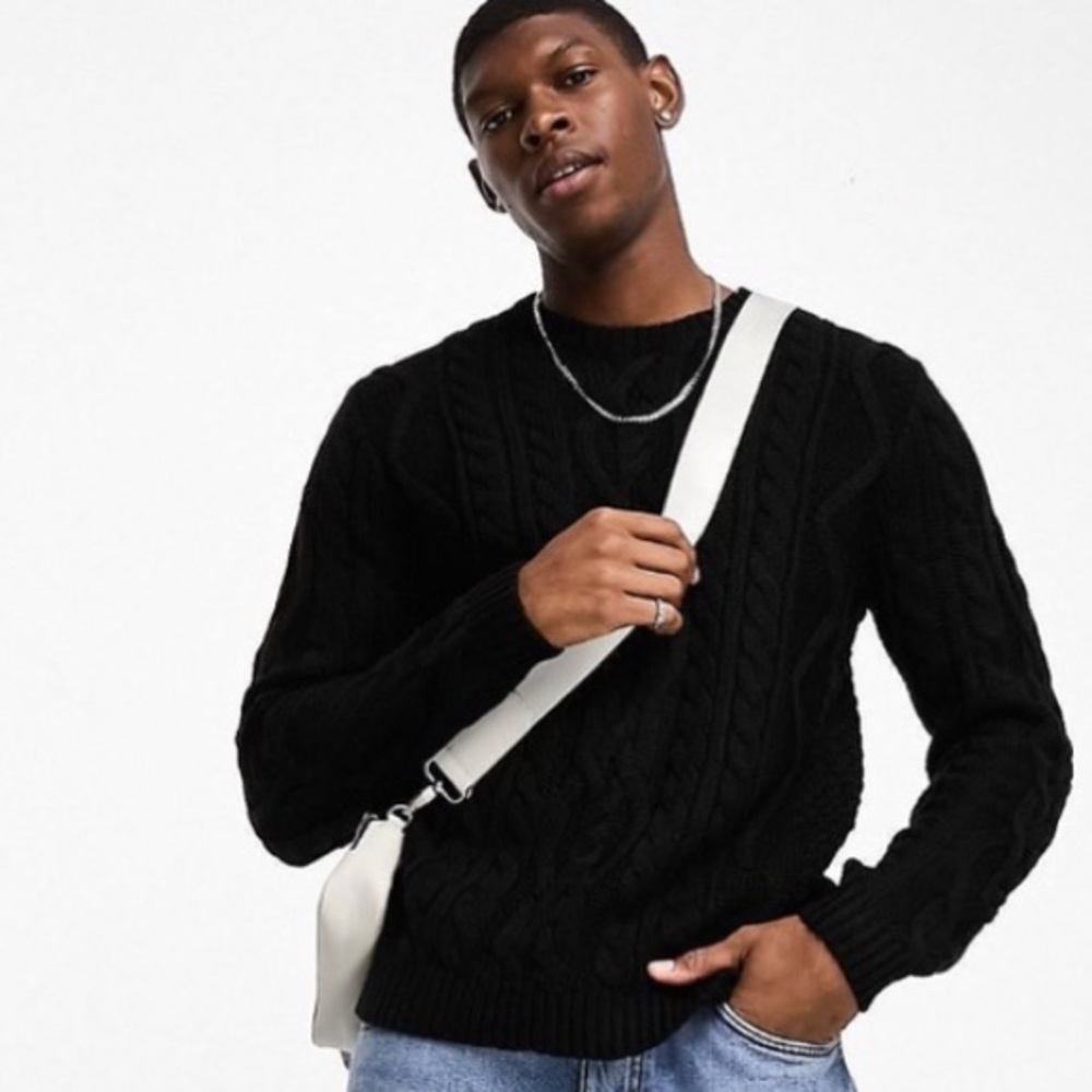 🖤ASOS DESIGN cable knit sweater in black